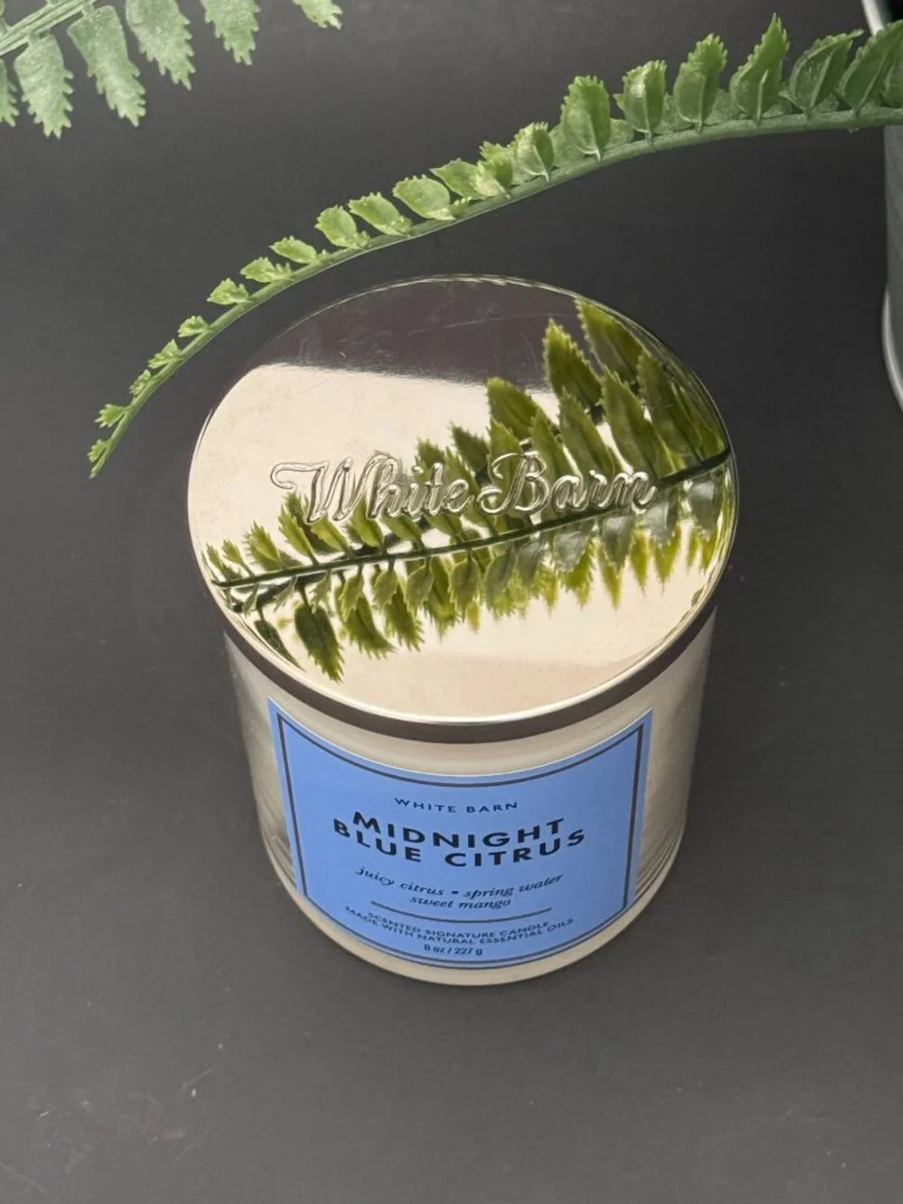 BBW Midnight Blue Citrus White Barn Bath & Body Works Single Wick Candle